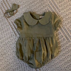 Sage Green 3-6 Month One Piece with Matching Bow